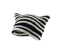 Crochet Hats for Women Cat Beanie Vintage Beanies Women Fox Hat Grunge Accessories Slouchy Beanies for Women, White Black, One Size