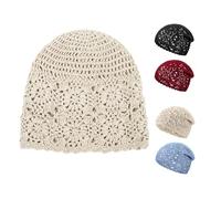 Crochet Hats for Women, Cotton Crochet Slouchy Beanie Hat Knit Skull Cap Summer Fall, Pure Cotton Hand-Knitted Hats, Crochet Hats for Women Summer (Beige)