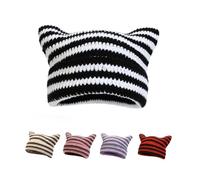 Crochet Hats for Women Cute Cat Ears Hats Warm Striped Knitted Beanies Grunge Accessories Slouchy Skull Cap (A2,One Size)