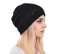 Crochet Hats for Women Hollow Elastic Crochet Beanie Loose Mesh Summer Beanies,Hand-Knitted Knit Hats,Soft and Breathable for Womens (Black), Black, One Size