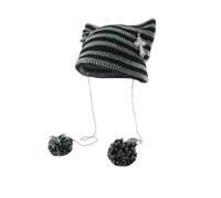Crochet Hats for Women Vintage Beanies Women Fox Hat Grunge Goth Beanies Hat Y2K Accessories Slouchy Beanies for Women, Grey Black, M