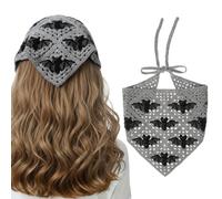Crochet Headbands Gothic Clothes for Women, Bat Pattern Triangle Bandana, Gothic Cotton Knit Headband, Vintage Greyscale Head Scarf for Halloween Christmas Hair Styling Decor