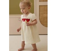 Crochet heart baby girl's dress ecru