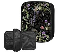 Crochet Hook Case Organizer, Large Capacity Crochet Storage Bag with Zipper & Mesh Pocket for Crochet Hooks, Knitting Needles & Accessories, Wild Flower Hummingbird Knitting Organizer for Travel