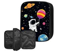 Crochet Hook Case Organizer, Large Capacity Crochet Storage Bag with Zipper & Mesh Pocket for Crochet Hooks, Knitting Needles & Accessories, Astronauts and Planets Knitting Organizer for Travel