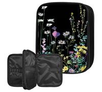 Crochet Hook Case Organizer, Large Capacity Crochet Storage Bag with Zipper & Mesh Pocket for Crochet Hooks, Knitting Needles & Accessories, Colorful Wild Flowers Knitting Organizer for Travel