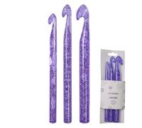 Crochet Hook Set - 10/12/15mm Polystyrene 3 Sizes Wire Hook - Purple Clear Glitter Crochet Hooks, Non Slip Handle for Arthritic Hands