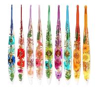 Crochet Hook Set - 9 Pieces Stylish Ergonomic Resin Crochet Hooks with Floral Pattern and Yarn Mesh - Set for Hand Knitting with Yarn and Crochet - for Blankets, Scarves, Hats, Scarves, Sweaters