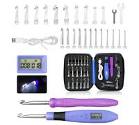 Crochet Hook Set LED Crochet Hook Set with Counter, 22-in-1 Crochet Hook Set with Large/Small Wrench, Spare Hook Hook Handle and Storage Bag (Interchangeable Hook Hook Head Size 2.0-14.0mm)