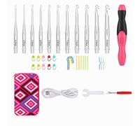 Crochet Hook Set with Light Ergonomic, LED Crochet Set for Beginners Adults, 11 in 1 Rechargeable Dimmable Crochet Hooks with Interchangeable Heads, Accessory Kit & Bag