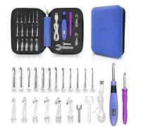 Crochet Hooks Counting Crochet Hook Set 18 in 1 Crochet Kit with Counter and LED Light, Comes with Large/Small Wrench, Spare Crochet Handle and Storage Bag, for Crocheting and Knitting