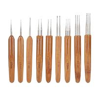 Crochet Hooks for Dreadlocks, 9Pcs Dreadlock Crochet Hook Set Crochet Needles, Single Double 3 Bamboo Handle Braid Hair Weaving Tool