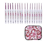 Crochet Hooks Needles for Arthritic Hands, 16 Piece Set Extra-Long Chinese Style Crochet Hook Set Ergonomic Soft Grips Knitting Hook for Crochet Yarn Craft(Pink)
