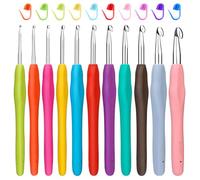 Crochet Hooks Set, 11 Pcs Aluminum Crochet Needles Soft Grip Handle, Crochet Hook with 10 Stitch Markers Suitable for Beginners Adults (2.0mm-8.0mm)