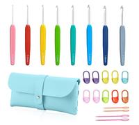 Crochet Hooks Set 23 Pcs Knitting Kit, 8 Sizes (0.5-2 mm) Lace Crochet Hook Aluminum Crochet Kit with Case for Beginners Adults, Ergonomic Grip Crochet Needles for Crocheting Shawls Dolls Scarves