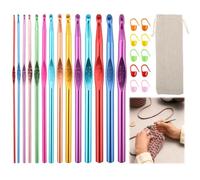 Crochet Hooks Set 25 Pcs, 2.0mm-10.0mm 14 Sizes Aluminium Colored Knitting Needles with Stitch Markers Sewing Needles-Crochet Pouch Case Ergonomic Handle Starter Kit for Beginners