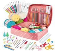 Crochet Hooks Set for Beginners Adults Crochet Kits Knitting Kit Ergonomic Metal Crochet Hooks 0.6mm-8mm Knitting Accessories Tools Crochet Wool Yarn Storage Case Needles Crochet Starter Kit-Pink