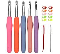 Crochet Hooks Set, Size 6.5mm 7.0mm 8.0mm 9.0mm 10.0mm Soft Handles Large Crochet Hooks with Needles and Stitch Markers (Multi-Colored A)
