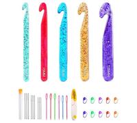 Crochet Hooks Set - Soft Grip Knitting Needles | Tunisian Crochet Needles | Plain Yarn Pins For Beginners | Crochet Weaving Tools For Blankets, Shawl, Carpet