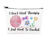 Crochet Humor Theme Makeup Bag, White Waterproof Linen Cosmetic Bag with Lining, Double-Sided Print Travel Toiletry Bags, Crochet Gifts for Women Crocheters Knitters Mom Friend