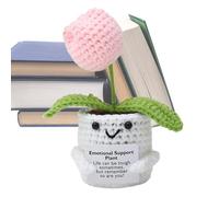 Crochet Inspirational Support Flower - Lightweight Positive Knitting Doll - Inspirational Support, Handmade Crochet Potted Flower, Suitable for Home, Desk, Car-Safe Yarn, Wear Stand