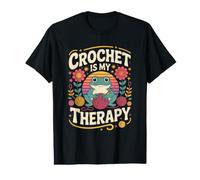 Crochet is My Therapy Frog Yarn Flowers Relaxation Value Graphic T-Shirt
