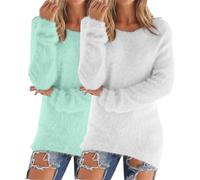 Crochet Jumper Chunky Jumpers for Women UK 2 Pieces Solid Color Warm Winter Fleece Lined Sweatshirts Long Sleeve Crewneck Ladies Soft Cozy Plush Pullover Loose Tops Cozy Fall Sweaters Plus Size S-5XL