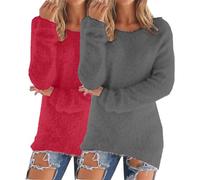 Crochet Jumper Chunky Jumpers for Women UK 2 Pieces Solid Color Warm Winter Fleece Lined Sweatshirts Long Sleeve Crewneck Ladies Soft Cozy Plush Pullover Loose Tops Cozy Fall Sweaters Plus Size S-5XL