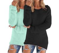 Crochet Jumper Chunky Jumpers for Women UK 2 Pieces Solid Color Warm Winter Fleece Lined Sweatshirts Long Sleeve Crewneck Ladies Soft Cozy Plush Pullover Loose Tops Cozy Fall Sweaters Plus Size S-5XL