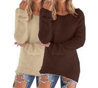 Crochet Jumper Chunky Jumpers for Women UK 2 Pieces Solid Color Warm Winter Fleece Lined Sweatshirts Long Sleeve Crewneck Ladies Soft Cozy Plush Pullover Loose Tops Cozy Fall Sweaters Plus Size S-5XL