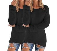 Crochet Jumper Chunky Jumpers for Women UK 2 Pieces Solid Color Warm Winter Fleece Lined Sweatshirts Long Sleeve Crewneck Ladies Soft Cozy Plush Pullover Loose Tops Cozy Fall Sweaters Plus Size S-5XL