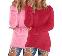 Crochet Jumper Chunky Jumpers for Women UK 2 Pieces Solid Color Warm Winter Fleece Lined Sweatshirts Long Sleeve Crewneck Ladies Soft Cozy Plush Pullover Loose Tops Cozy Fall Sweaters Plus Size S-5XL