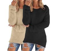 Crochet Jumper Chunky Jumpers for Women UK 2 Pieces Solid Color Warm Winter Fleece Lined Sweatshirts Long Sleeve Crewneck Ladies Soft Cozy Plush Pullover Loose Tops Cozy Fall Sweaters Plus Size S-5XL
