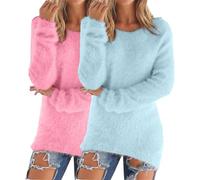 Crochet Jumper Chunky Jumpers for Women UK 2 Pieces Solid Color Warm Winter Fleece Lined Sweatshirts Long Sleeve Crewneck Ladies Soft Cozy Plush Pullover Loose Tops Cozy Fall Sweaters Plus Size S-5XL