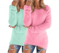 Crochet Jumper Chunky Jumpers for Women UK 2 Pieces Solid Color Warm Winter Fleece Lined Sweatshirts Long Sleeve Crewneck Ladies Soft Cozy Plush Pullover Loose Tops Cozy Fall Sweaters Plus Size S-5XL