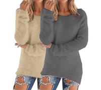 Crochet Jumper Chunky Jumpers for Women UK 2 Pieces Solid Color Warm Winter Fleece Lined Sweatshirts Long Sleeve Crewneck Ladies Soft Cozy Plush Pullover Loose Tops Cozy Fall Sweaters Plus Size S-5XL