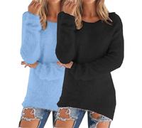 Crochet Jumper Chunky Jumpers for Women UK 2 Pieces Solid Color Warm Winter Fleece Lined Sweatshirts Long Sleeve Crewneck Ladies Soft Cozy Plush Pullover Loose Tops Cozy Fall Sweaters Plus Size S-5XL