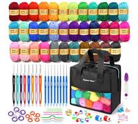 Crochet Kit, 1600 Yarns 35 Colors Acrylic Yarn Skeins, 53 PCS Crochet Hook Accessories and A Storage Bag, Yarn for Crocheting Suitable for Knitting, Knitting Kit Gift for Adult and Beginner, Black