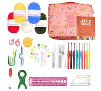 Crochet Kit 60Pcs Knitting Starter Set Beginner Crochet Hook Set Complete Crochet Starter Kit for Beginners & Adults, with 0.6-6.0mm Metal Crochet Hooks Wool Guide Bag Knitting Accessories (Pink)