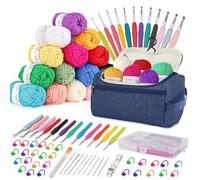 Crochet Kit Crochet Kits for Beginners Adults 15Pcsx25g Crochet Yarns Ergonomic Metal Crochet Hooks 2mm-8mm Knitting Accessories Tools Storage Case Needles Crochet Starter Kit-Blue