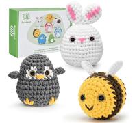 Crochet Kit for Beginner, Crochet Starter Kit Step-by-Step Video Tutorials, Amigurumi Stuffed Animals Crafts for Adults, Beginner Crochet Kit for Adults Kids14+ Women Men-Penguin&Bee&Bunny