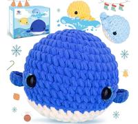 Crochet Kit for Beginner, Upgraded Easy Yarn Crochet Starter Kit w Step-by-Step Video Tutorials, Beginner Crochet Kit for Adults & Kids, Men & Women, Complete Kit Included, 3Pack Whale Family