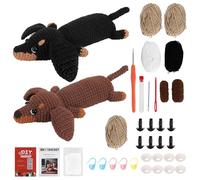 Crochet Kit for Beginners, 2PCS Crochet Hooks Set Complete Amigurumi Animals Crochet Kits Step-by-Step Learn to Dachshund Dog Knitting Starter Kit with Yarn Hooks Needles- Women Gift for Christmas