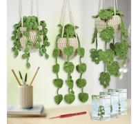 Crochet Kit for Beginners, 3PC Hanging Potted Plants Crochet Starter Kit with Step-by-Step Instructions and Video Tutorials Complete Crochet Kit for Beginners Decoration (Leaf Potted Plant)