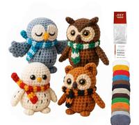 Crochet Kit for Beginners, 4 Pack Amigurumi Animal Set with Guided Video, Complete DIY Craft Supplies for Adults, Great Birthday Holiday Gift