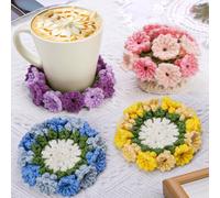 Crochet Kit for Beginners-4PCS Coaster Flower Pot Crochet Kits Coaster Crochet Starter Kit with Crochet Yarns,Hooks, Easy Videos Tutorials to Crochet for Office, Coffee Table, Home Decor