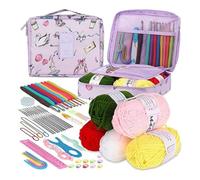 Crochet Kit for Beginners Adults 59pcs Starter Include Yarn Ergonomic Hooks Lace Steel Needles and Storage Case DIY Craft with Comfortable Handles Knitting