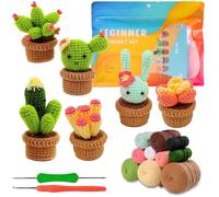Crochet Kit for Beginners Adults,6 PCS Succulent Potted Plant Crochet Kit,Crochet Starter Kit,for DIY Handcrafts with Include Step-by-Step Video Tutorial, Crochet Hooks, Yarn, Hand Sewing Needle