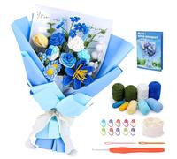 Crochet Kit for Beginners Adults - Blue Rose Bouquet Crochet Kit, Complete Flower Crochet Kits for Starters with Step-by-Step Video Tutorials for DIY Craft Creation Crafting Fun Mother's Day Birthday