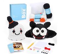 Crochet Kit for Beginners Adults - Halloween Bat Ghosts Starters Crocheting Kits for Kids, Birthday DIY Craft Gift with Crochet Yarns, Hook, Step-by-Step Video, Instruction and Accessories